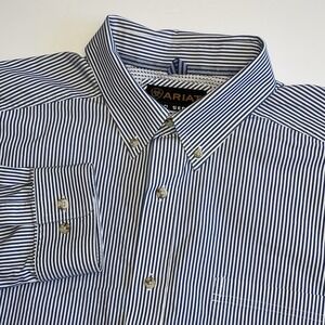 Ariat Pro Series Shirt Mens XL Blue White Stripe Long Sleeve Western Vented Fish